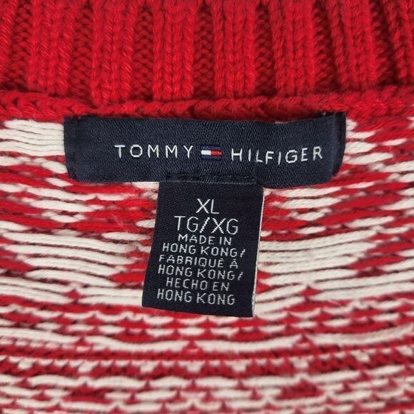 Tommy Hilfiger Womens Fair Isle Cable Knit Sweater Size XL Red Nordic Preppy - Picture 4 of 7